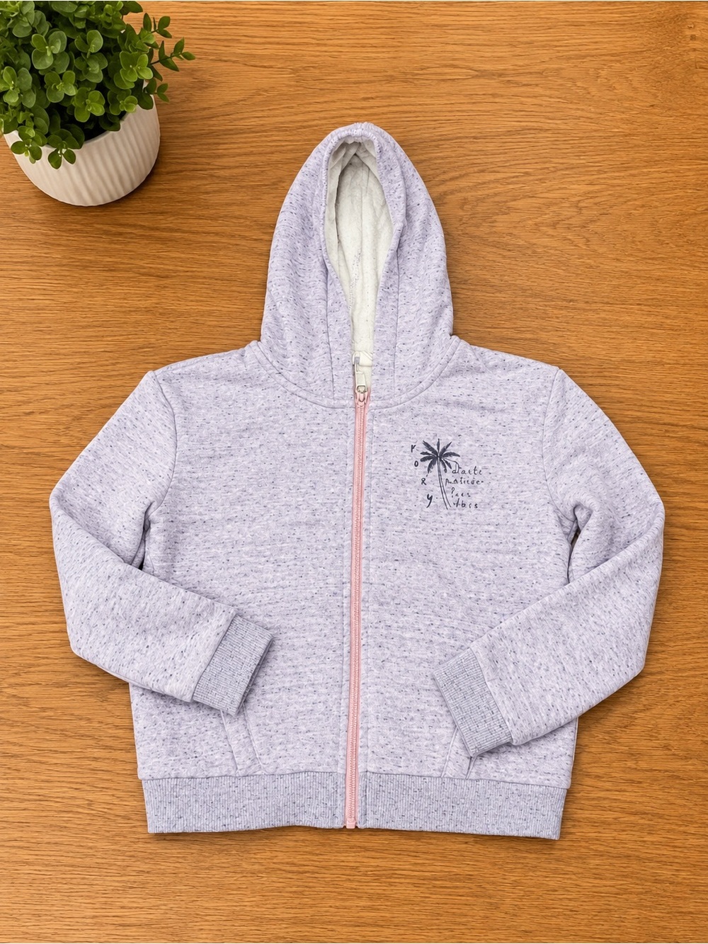 Roxy Kids Light Lavender Zip Hoodie with Pink Zipper